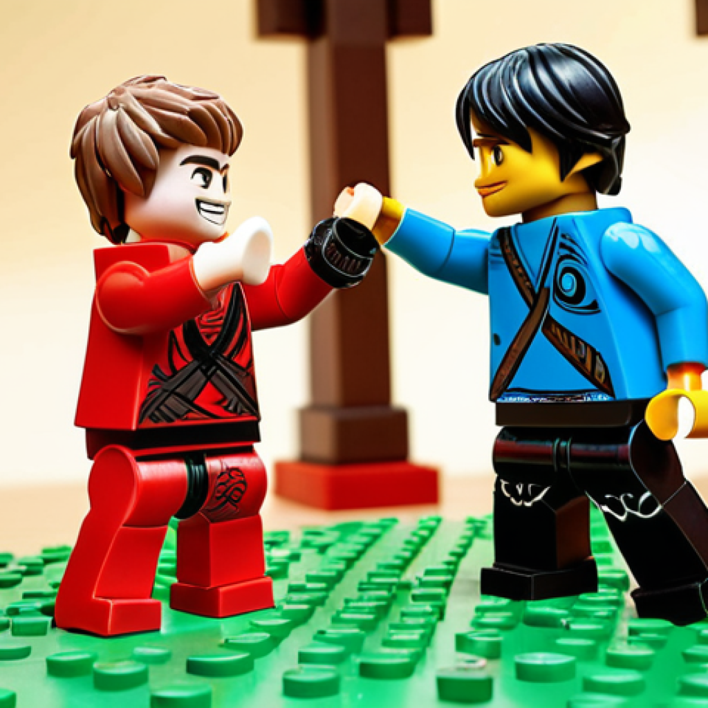 ** Cole and Jay in a playful competition, using their unique skills (Cole's strength, Jay's inventions) against each other, but with smiles and a sense of camaraderie. The scene should hint at a training exercise in a Ninjago setting.

**